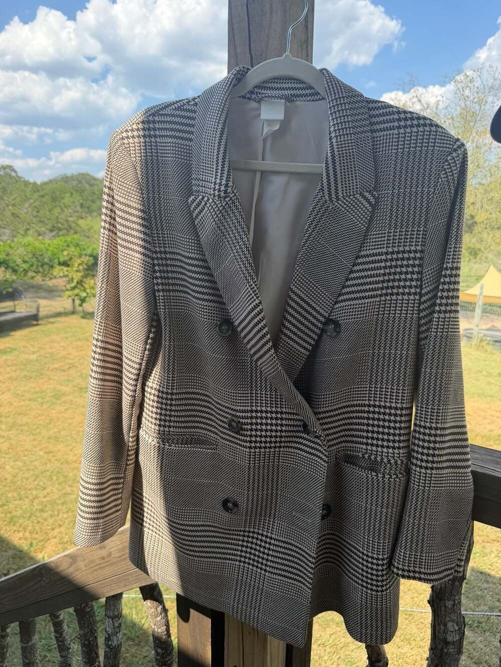 H&M Women's Double-Breasted Plaid Blazer